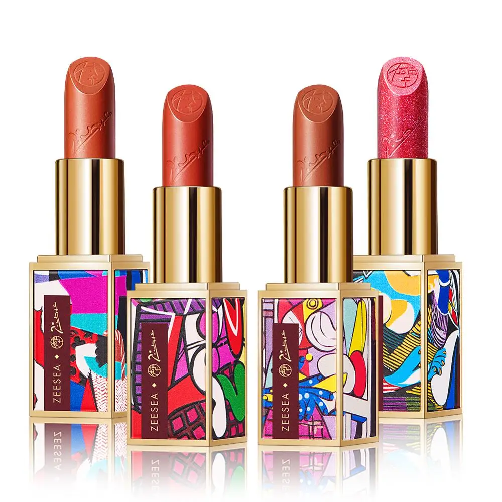 PICASSO LIPSTICK SET ZEESEA 4 шт. коллекция Пикассо водостойкая стойкая губная помада набор Матовая Увлажняющая губная помада Блестящий Блеск косметика - Цвет: PICASSO LIPSTICK SET