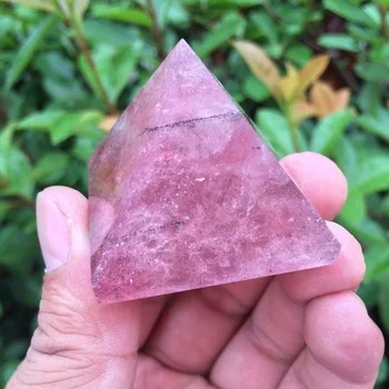 

Natural Red Strawberry Quartz Crystal Pyramid Cut Polished