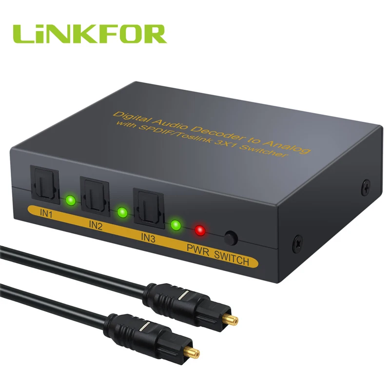 Оптический аудиокоммутатор Dolby Toslink на L/R RCA 3 5 мм порта для цифрового в аналоговый