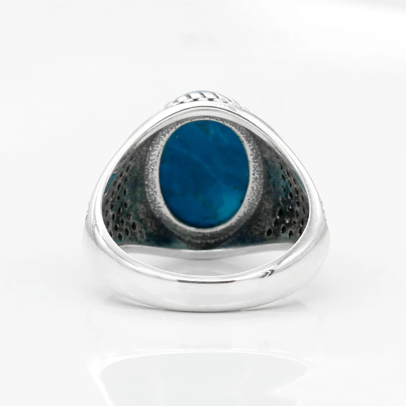 Настоящее 925 пробы Серебряное мужское кольцо с большим синим бирюзой и черным CZ камнем винтажное тайское серебряное кольцо для мужчин турецкое ювелирное изделие