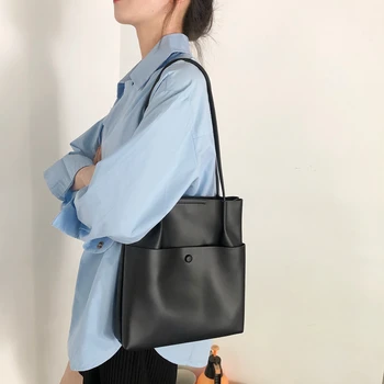 

Commuting Tote Bag Large Capacity Women 2020 New Solid Color Casual Simple Single Shoulder Composite Bag A682