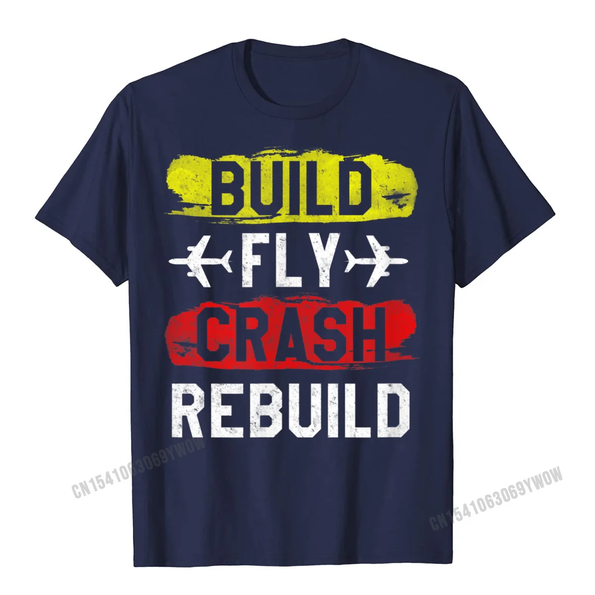 Design Print Tops T Shirt for Men Rife Summer Crewneck Pure Cotton Short Sleeve Top T-shirts Comics Tee Shirt Top Quality Funny Build Fly Crash Rebuild Airplane RC Plane Pilot T-Shirt__939 navy