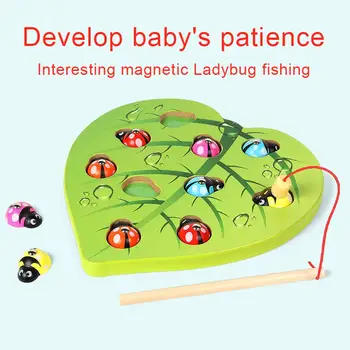 

Wooden Heart Shaped Fishing Beetle Magnetic Puzzles Color Matching Early Learning Kids Toy Jigsaw Educational Toys For Children