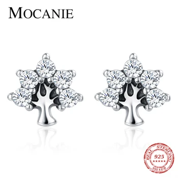 

Mocanie Real 925 Sterling Silver Glittering Zircon Tree of Life Stud Earring for Women Luxury Charm Ear Pin Fine Jewelry Brincos
