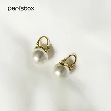Peri'sBox золотые серьги-кольца с жемчугом в стиле барокко, французские латунные серьги с жемчугом из раковин, минималистичные жемчужные серьги для женщин