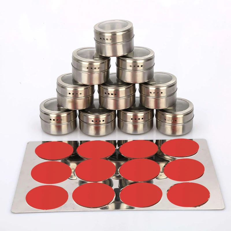 

Stainless Steel Spice Jar Set with Stickers Pepper Shakers Salt Pepper Set Seasoning Sprays Magnetic Spice Tins Kitchen Tools