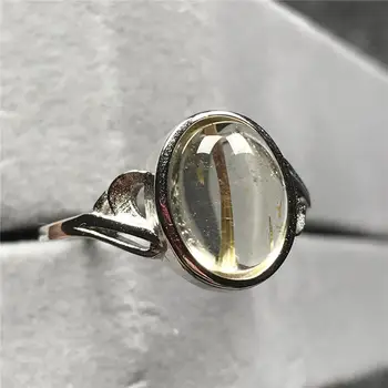 

100% Natural Gold Rutilated Ring For Woman Lady Man Crystal 12x10mm Beads Silver Stone Quartz Adjustable Size Ring Jewelry AAAAA