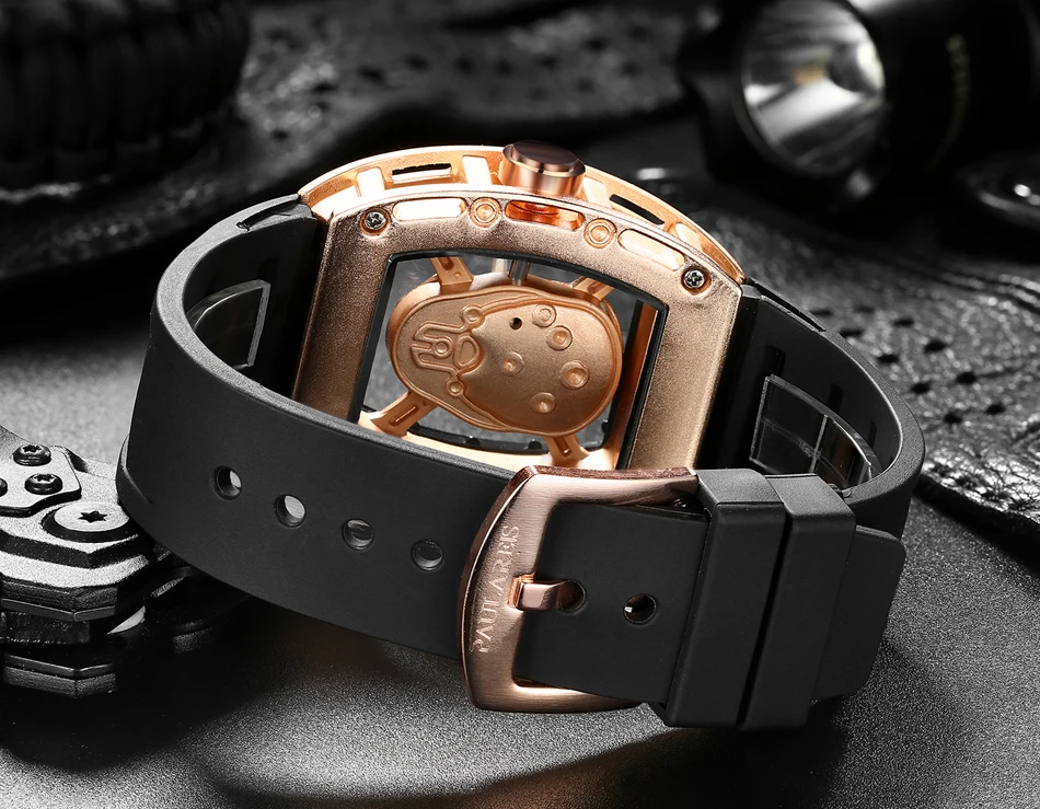 Часы скелетоны Мужские кварцевые Модные прямоугольные Прозрачные наручные с