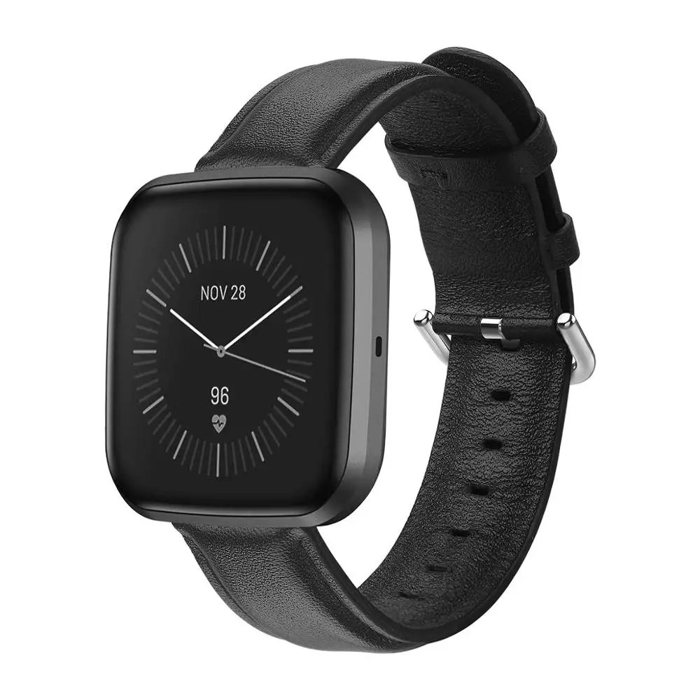 Black Высокое качество, кожаный ремешок для наручных часов для Fitbit Versa, сменный смарт-браслет, ремешок для часов для Fitbit Versa 2, ремешок - Цвет: Black