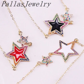 

8Pcs Gold Filled Micro Pave Rainbow CZ / Enamel Stars Pendant Necklace Women Fashion Jewelry Necklaces