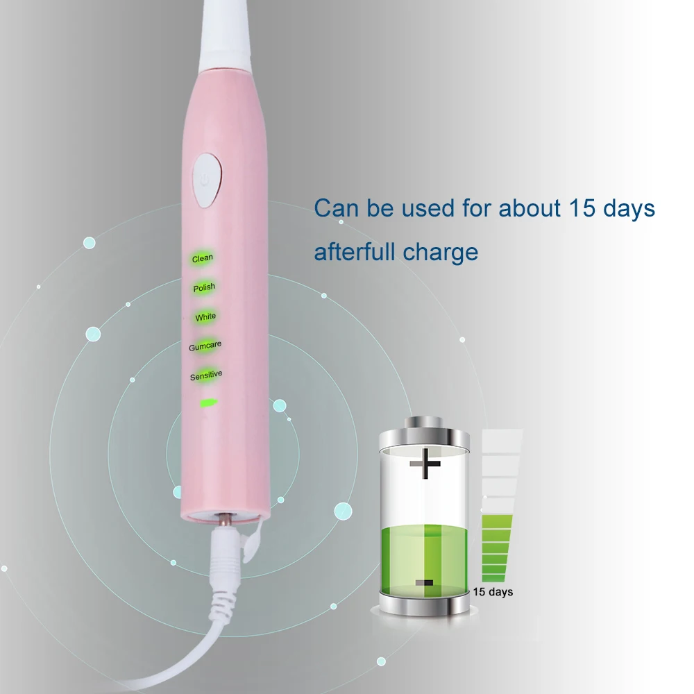 Best 5 Modes Sonic Electric Toothbrush Rechargeable USB + 4 Replacement Heads Waterproof Timer Tooth Brush Whitening for Adults