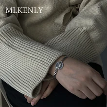 MLKENLY браслет из стерлингового серебра 925 пробы, дизайнерский браслет с тяжелой цепью и застежкой, браслет для монет, ювелирные изделия для женщин