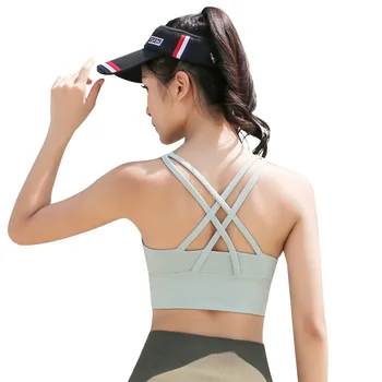 

Brassiere Sport Woman Fitness Crop Top Bra Female Cross Straps Sports Bra Push Up Nylon Solid Active Wear Underwear Workout Bra