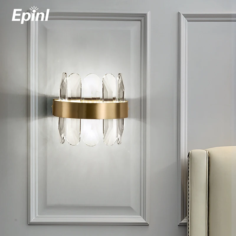 

New Crystal Wall Lamp Copper Light Luxury Living Room TV Background Wall Light Bedroom Study Room Bedside Lamp Modern Home Decor
