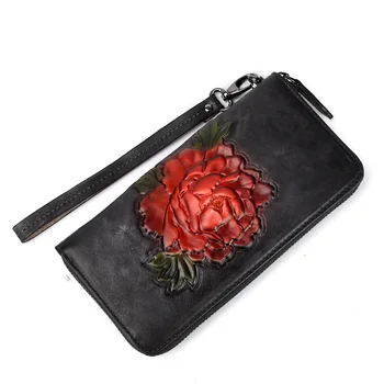 

Nesitu High Quality Long Beautiful Vintage Coffee Black Red Genuine Leather Women Wallet Female Phone Clutch Bag Purse M8098