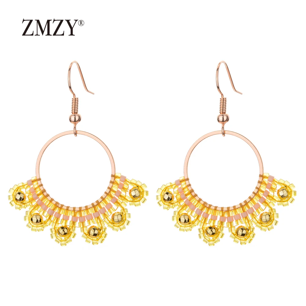 

ZMZY Bohemian Drop Earrings For Women Colorful Rainbow Miyuki Beads Handmade Ethnic Earrings Summer Jewelry