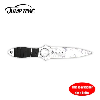 

Jump Time 13cm x 3cm Vinyl Decoration Blue Steel Skeleton Knife Car Stickers Funny Bumper Trunk Windows Waterproof Car Decor