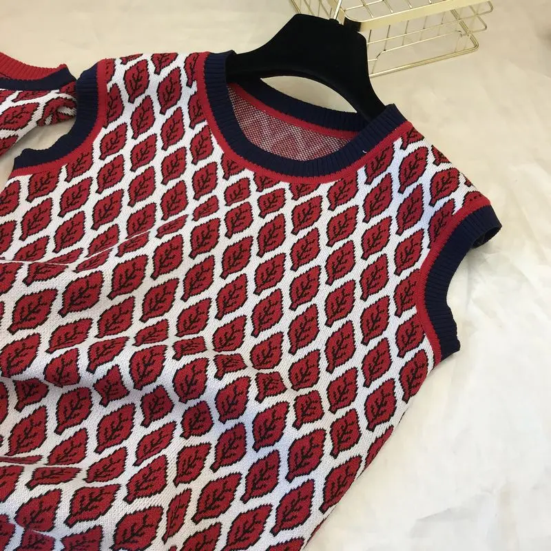 ALPHALMODA/ Зимний вязаный кардиган с круглым вырезом+ платье, Женский жаккардовый костюм из двух предметов с узором в виде листьев и ромбика, повседневный комплект OL