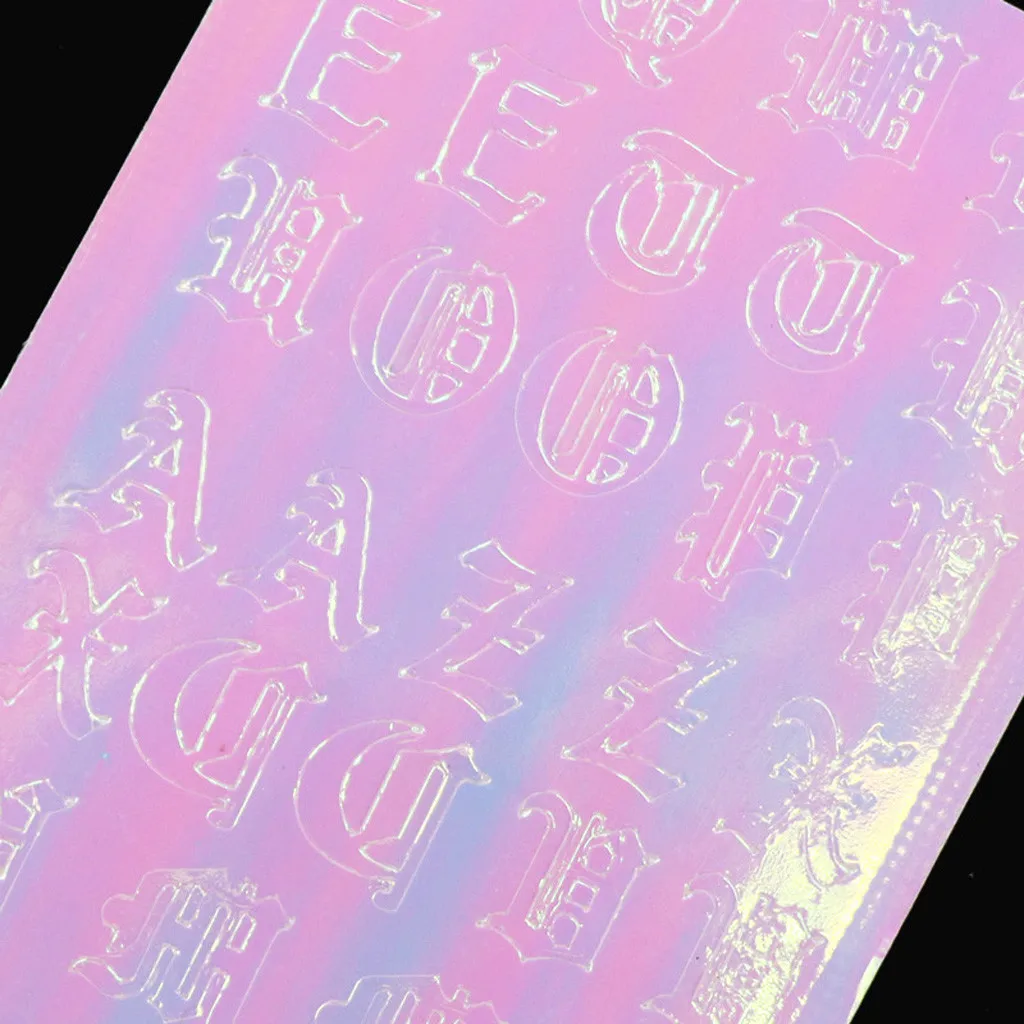 15PCS Holographic Nail Foil Flame Alphabetic Reflections Tape Nail Art Transfer Sticker Adhesive Foils DIY Decoration Decal 1022