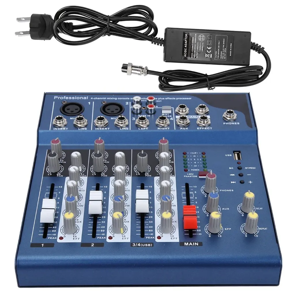 

Mini Portable Audio Mixer w/ USB DJ Sound Mixing Console MP3 Jack 4 Channel Karaoke 48V Amplifier For Karaoke KTV Match Party
