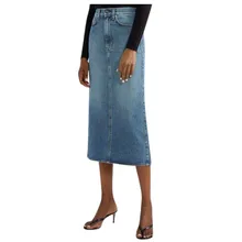 Новинка, синие джинсовые юбки для женщин, модная одежда с высокой талией, однотонные джинсовые юбки средней длины с карманами, Spodnica Jupe# C12