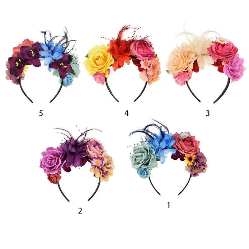 Large Halloween ROSE {Day of the Dead} Black//Red Flower Garland Elastic Headband