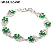 21x10 мм очаровательный зеленый изумруд CZ женский серебряный браслет для помолвки 6,5-7,5 дюйма