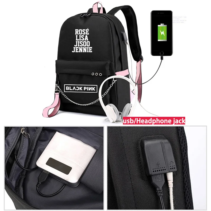 IMIDO Черный Розовый Лиза рюкзак для девочек школьников Usb зарядка плечи рюкзаки для подростков большой емкости холщовые сумки