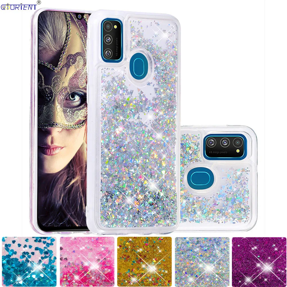 Милый чехол с блестками для Samsung Galaxy M21 M30s силиконовый блестящим потоком и жидким