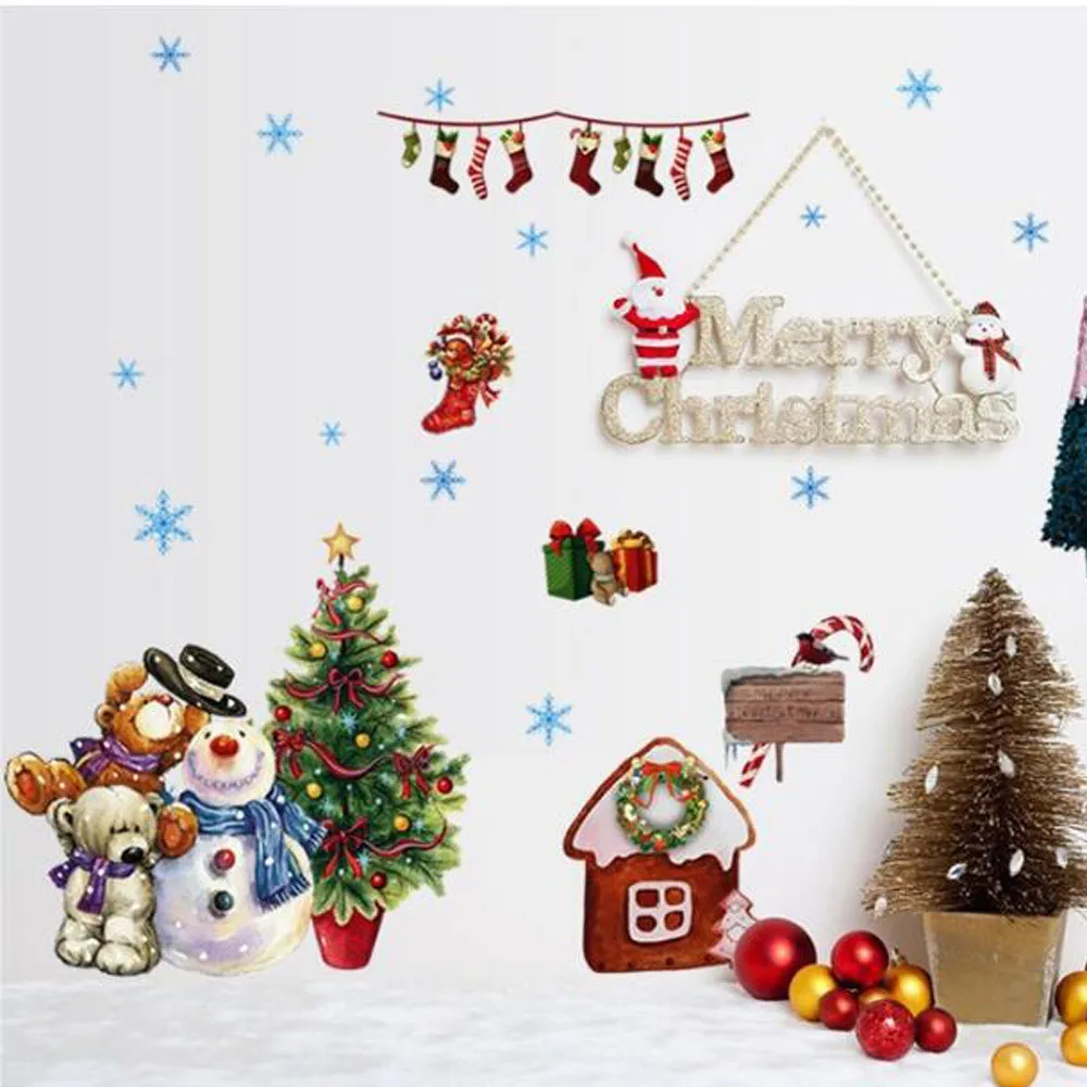 Веселый Рождественский стикер на стену, Съемный ПВХ домашний декор для окна комнаты, домашняя Декорация-наклейка, аксессуары, наклейка на стену