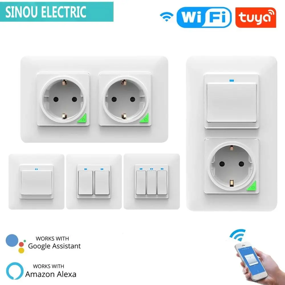 

Switch Socket Push Button DE EU Smart Life Tuya Wireless Remote Control Work With Alexa Google HomeWiFi Smart Light Wall