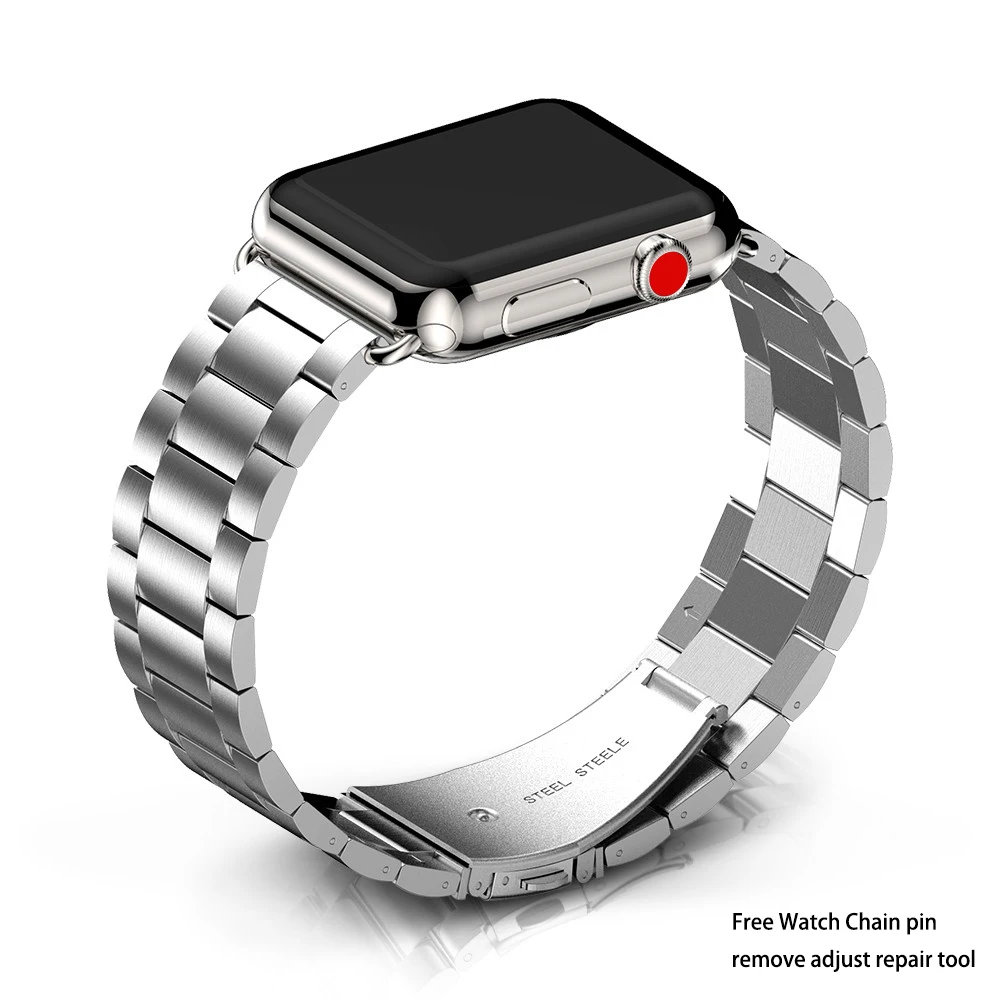 Ремешок из нержавеющей стали для Apple Watch 38 мм 42 мм 4 3 2 1 металлический ремешок для часов три звенья браслет для iWatch серии 4 5 40 мм 44 мм - Цвет ремешка: silver