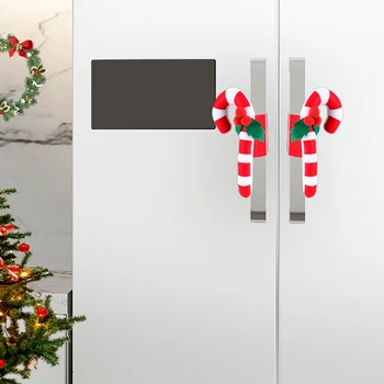 

2PCS Household Christmas Crutches Refrigerator Handle Cover Christmas Tree Decoration Door Stick Xmas Party New Year Ornament