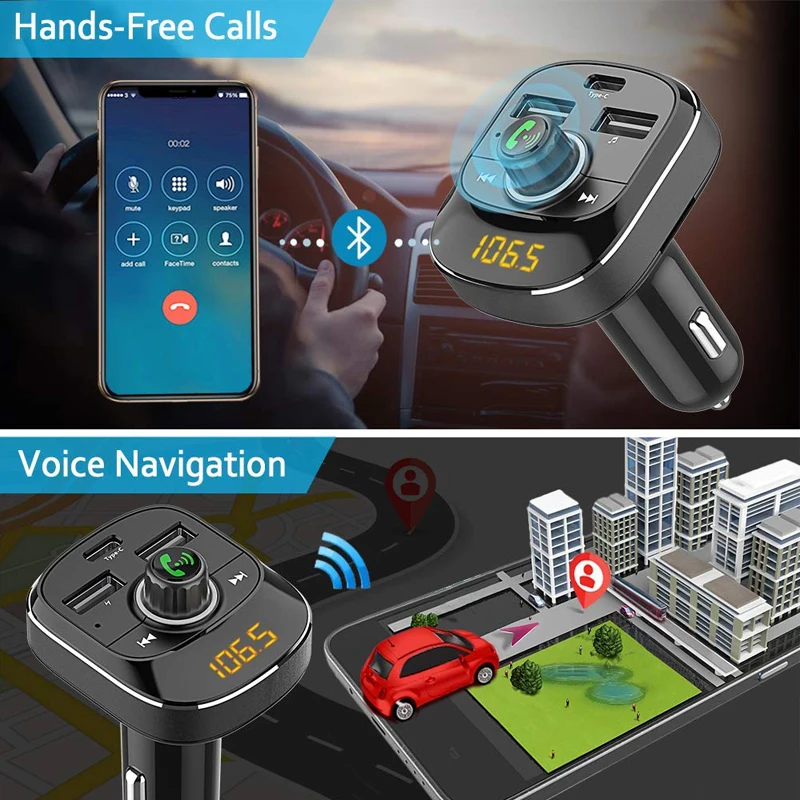 T19 Bluetooth передатчик тип-c двойной USB Автомобильное зарядное устройство fm-передатчик MP3 3.1A плеер Bluetooth Hands-Free автомобильный комплект