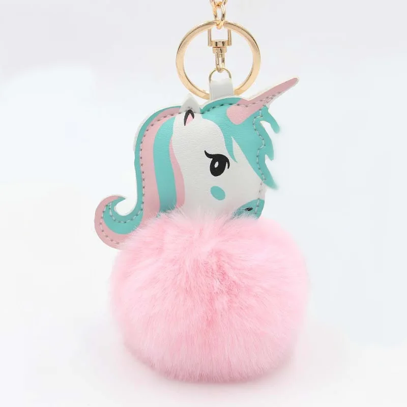 

Soft Unicorn Plush Toy Faux Rabbit Fur Ball Pompom Stuffed Animal for Kid Mini Toy Gift Baby Doll Pink Plush Keychain Key Chain