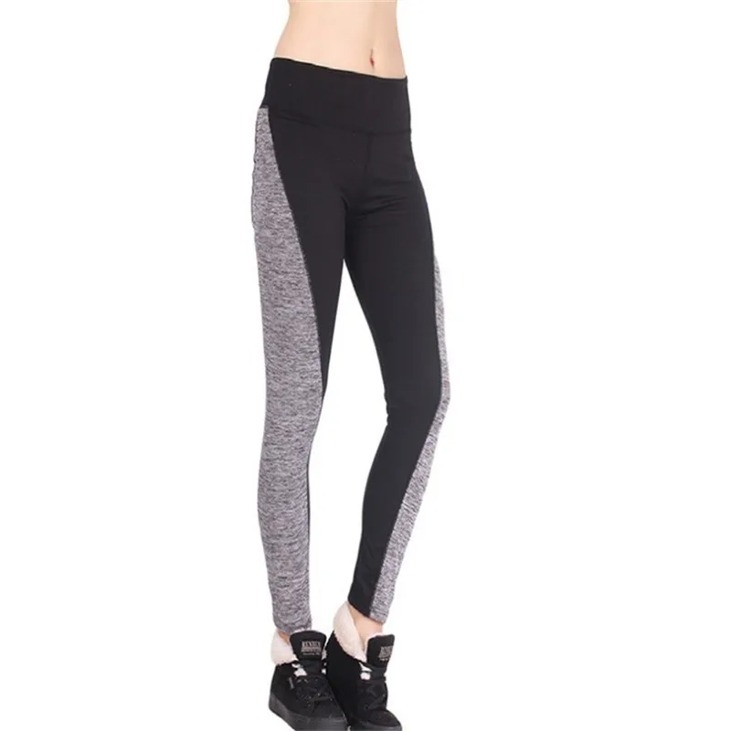 

Stitching Leggings Solid Mid Waist Ankle-Length Casual Full Length Women Sports Grey Black Leggings Casual Broadcloth