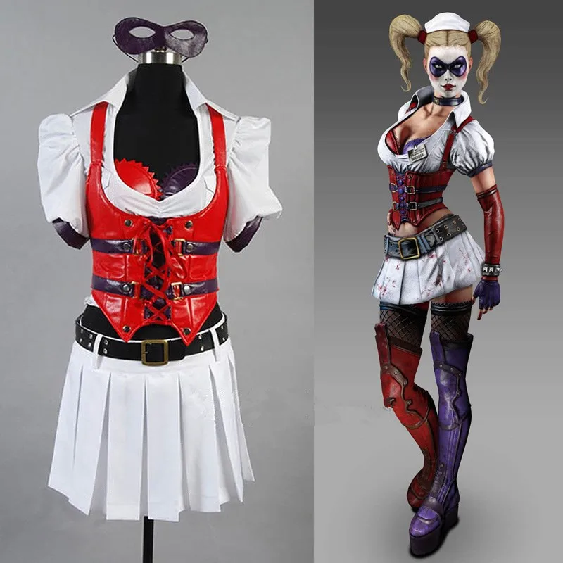 

Hot Game Batman: Arkham Asylum Harley Quinn Cosplay Costumes Combat Uniform Dress S-XL Full Set In Stock Or Custom-Make Any Size