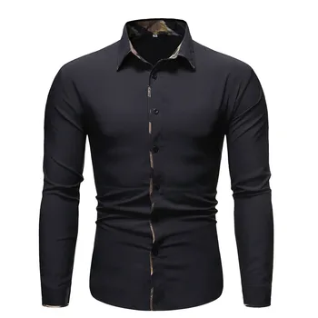 

Vogue Newest Mens Casual Printed Shirts Slim Fit Button Placket Korean Collar Long Sleeve Social Business Winter Polyester