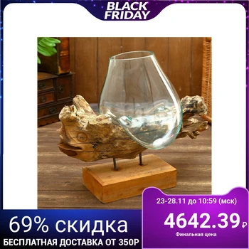 

Flowerpot glass on wood "Fish" 50x30x25 cm