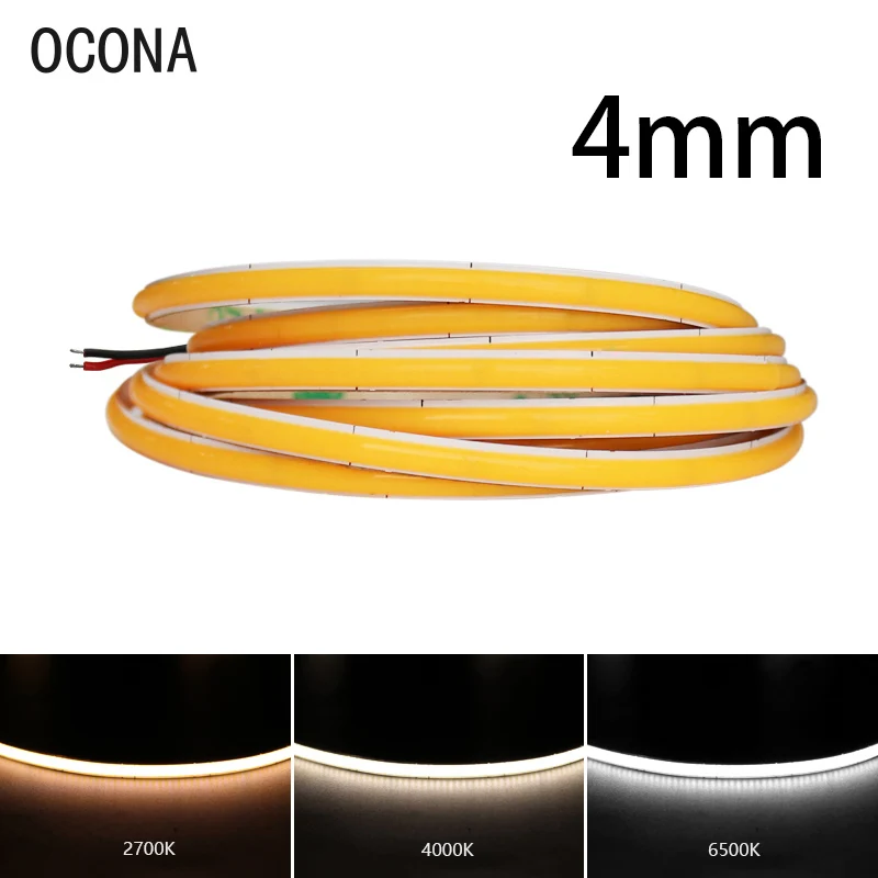 4mm Narrow COB LED Strip Lights for Car Wall Room Decoration 12V 24V 480LED Warm Cool White Tape Light Bar 5000K Ribbon Dimmable