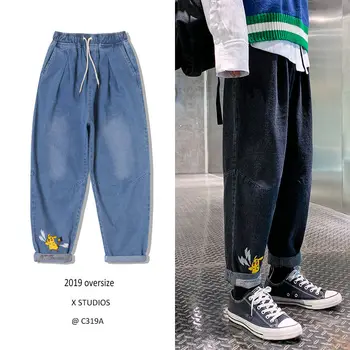 

Korean Cartoon Streetwear Men Jean Pants Spring Denim Jeans For Men Fashion Jeans Designer Brand Male Trousers Summer Sweatpants