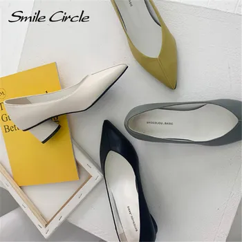 

Smile Circle Slip-On High heel Women shoes Fashion Asakuchi Pointed toe mature Thick bottom Ladies Shoes Spring