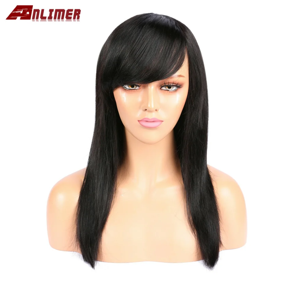Anlimer 13x6 Синтетические волосы на кружеве бразильские человеческие волосы парики с челкой прически Silky Straight, с детскими волосами для Для женщин