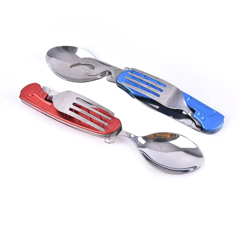 

Camping Tableware 4 In 1 Spoon Folding Pocket for Picnics Hiking Survival Multifunction Kamp Tools Outdoor Cooking Supplies