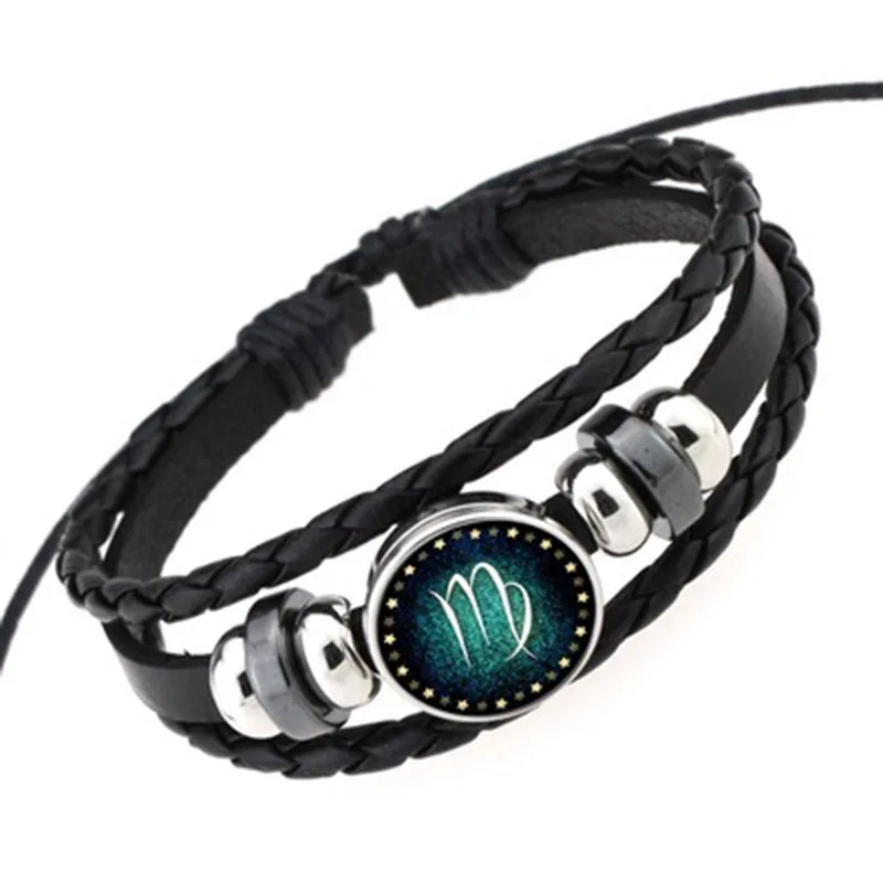 Multilayer Leather Bracelet 12 Constellation Zodiac Sign Men's Women's Braided Bracelets Leo Scorpio Virgo Jewelry bracelet jewelry