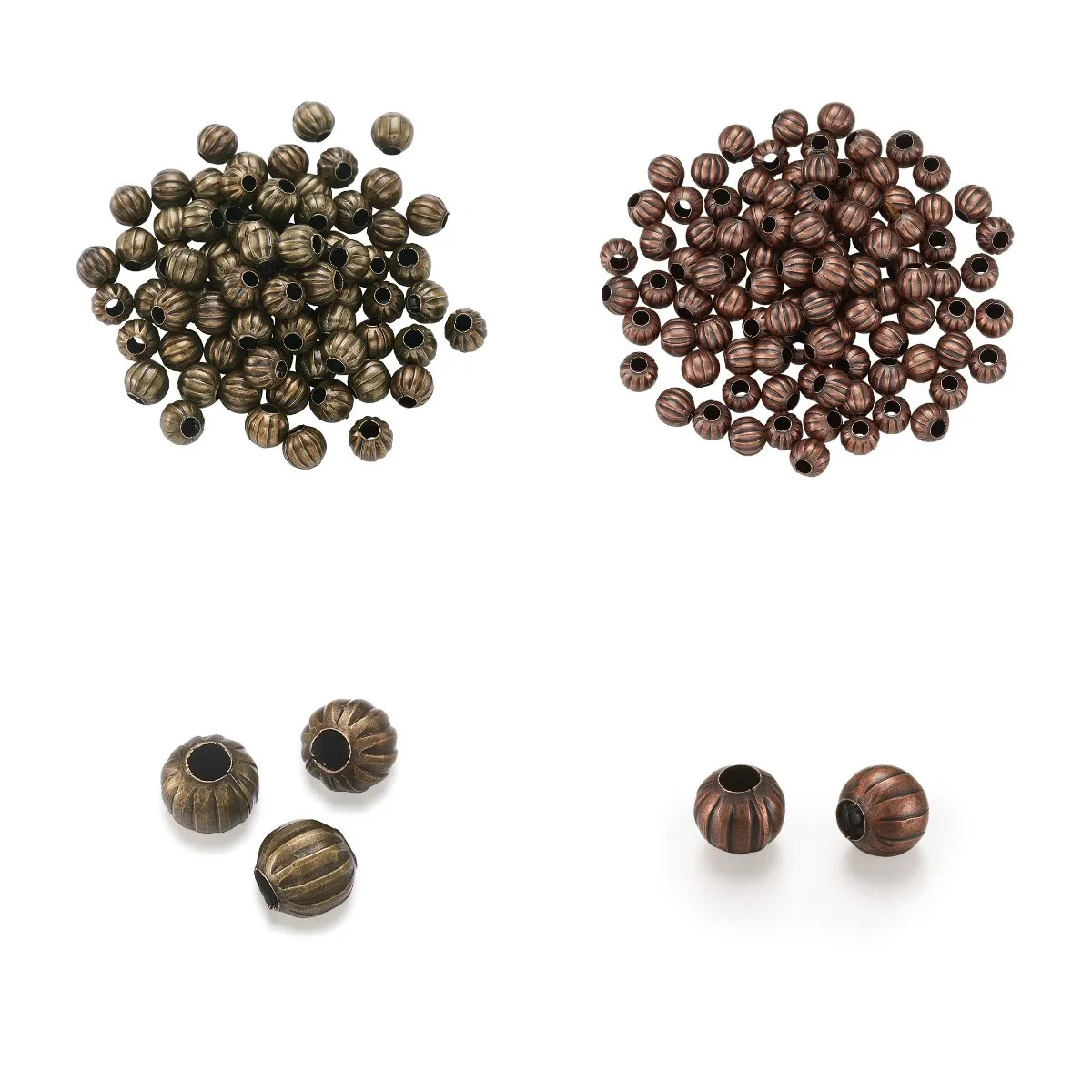 

100Pcs 6MM Iron Metal Corrugated Pumpkin Beads Antique Bronze Color Round DIY Spacer Bead For Bracelet Necklace Jewelry Making