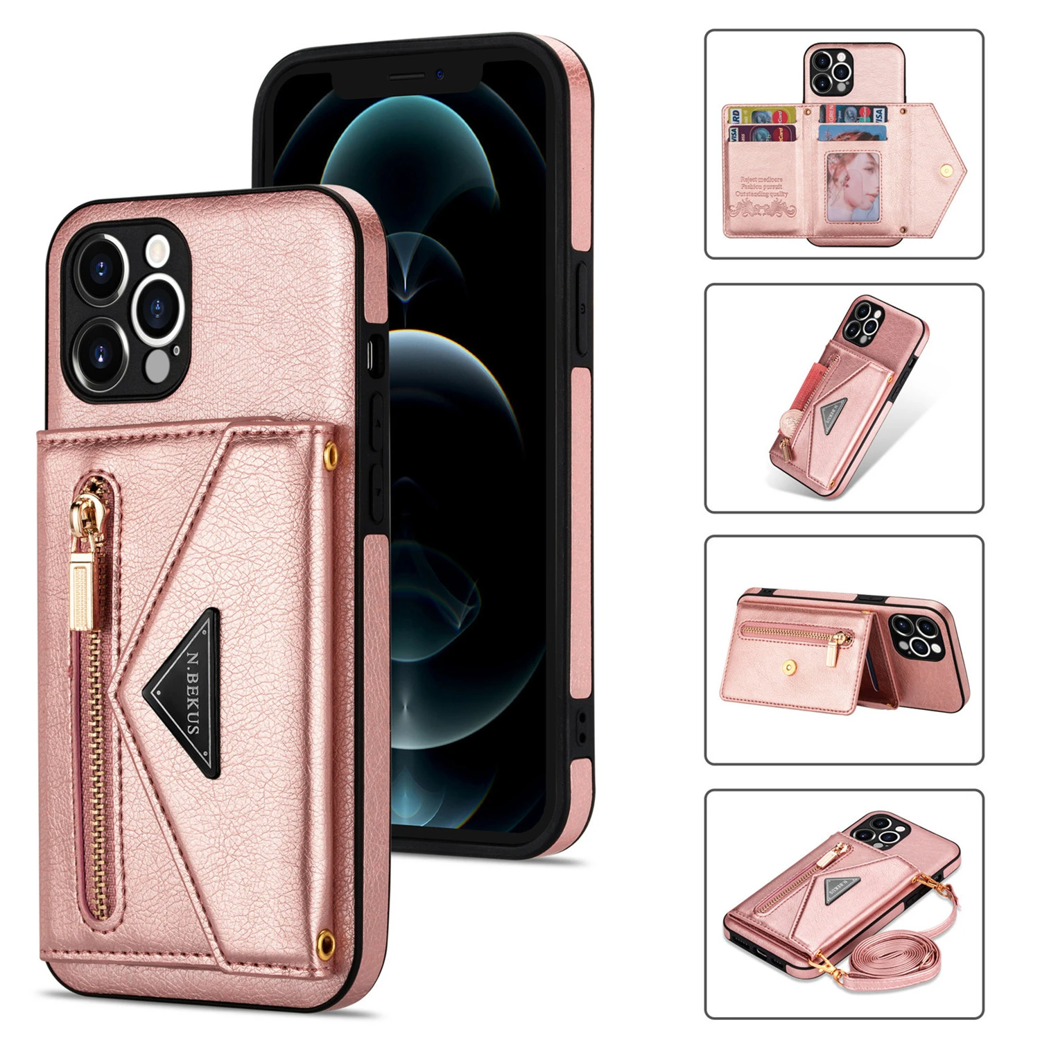 Zipper Wallet for IPhone 13 Pro Max 12 Mini 11 X XR XS  7 8 Plus Case with Card Holder Lanyard Strap Crossbody Leather Cover iphone 13 pro max case clear