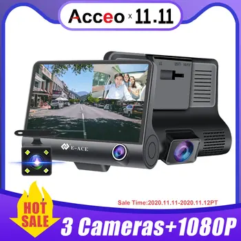 

ACCEO Mini Car Dvr 4.0 Inch Dashcam 1080P FHD Video Recorder 3 Camera Lens Dash Camera With Rear View Camera Registrator DVRs