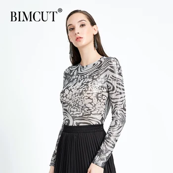 

Women's long sleeve T-shirt knitted casual T-shirt women's printed texture top 2019 autumn long sleeve fit elastic T-shirt