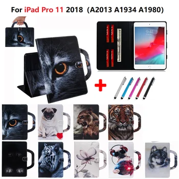 

Flower Dog Tiger Cat Wolf Caqa For Apple iPad Pro 11 Case 2018 Bag Cover for iPad Pro 11 inch Funda Case Back Coque Caqa + Pen